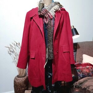 Red Wool Peacoat Botany 500 USA Made M Vintage Mod Classic Winter Coat